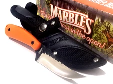 Marbles Forged Orange Sharpfinger Hunting Skinning Fixed Blade Knife + Sheath