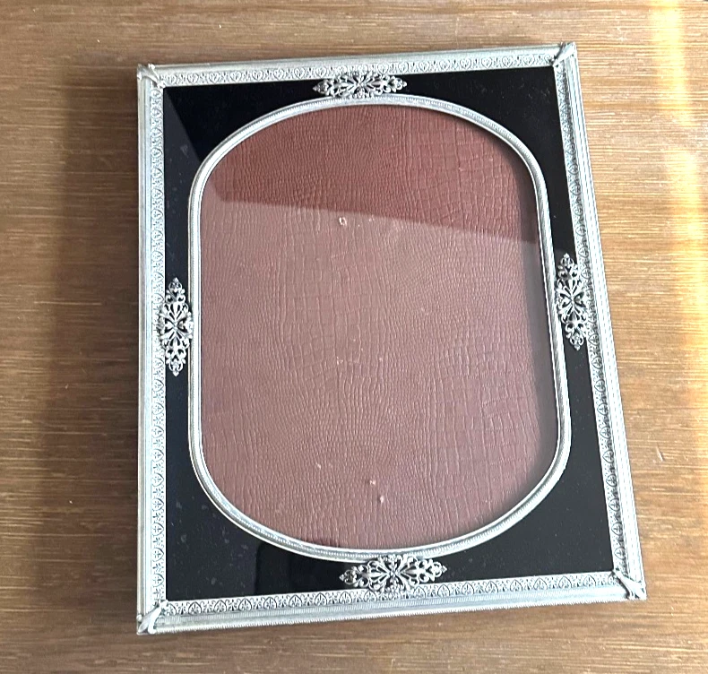 Antiguo marco de fotos de metal plateado vidrio negro/vidrio transparente Foto 2 de 4