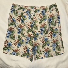 Janie and Jack Boys Size 16 Swim Trunks Ivory Blue Floral UPF 50 New