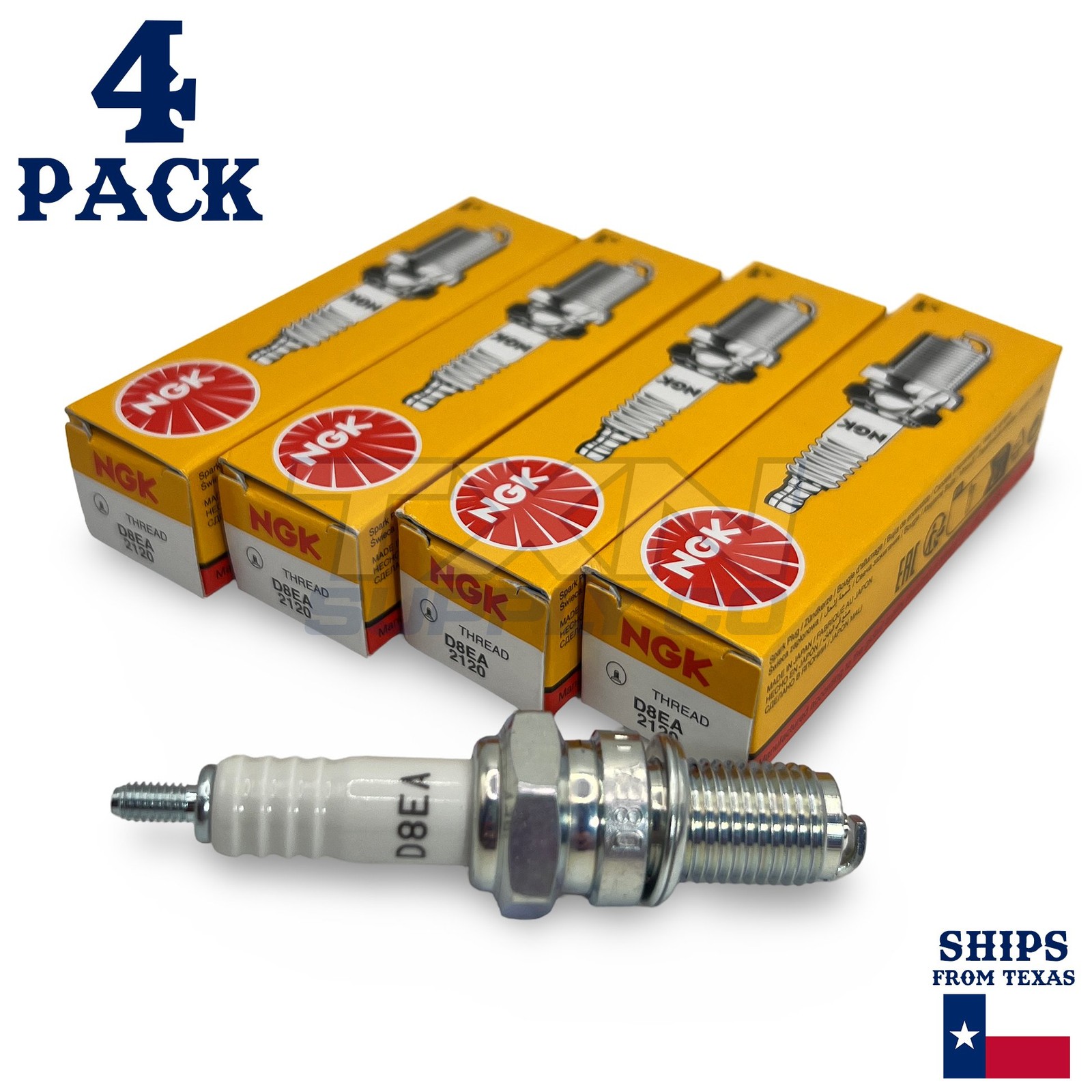 NGK 2120 D8EA 4 PACK Spark Plug Plugs 4 CYLINDER V8 6 CYLINDER V TWIN V10 V12