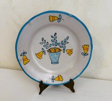Piatto ceramica vintage CAS Vietri italiano dipinto a mano fiori blu gialli 8"