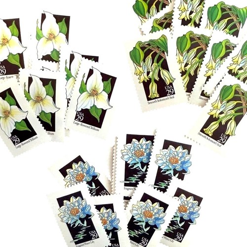 Set of 30 USPS Mail Stamps UNUSED - Vintage White/Neutral/Green Flowers, 29 Cent - Picture 1 of 7