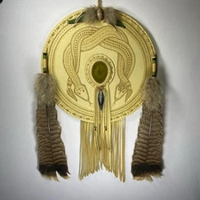 Native American Ceremonial Leather Medicine Shield 1992- 18" x 12"