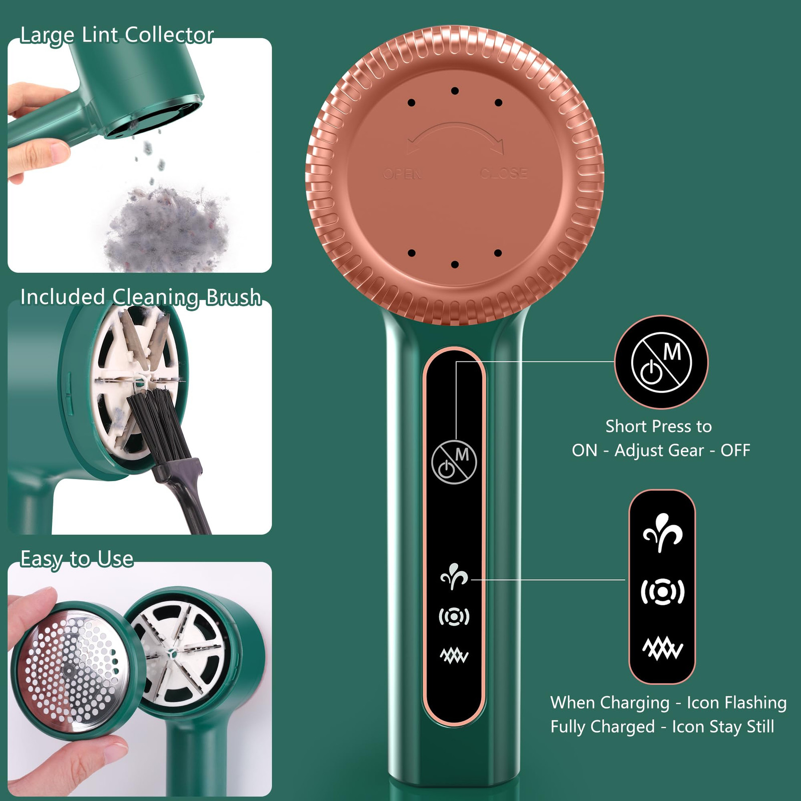 1200mAh Rechargeable Fabric Shaver Electric Lint Remover Portable Sweater green