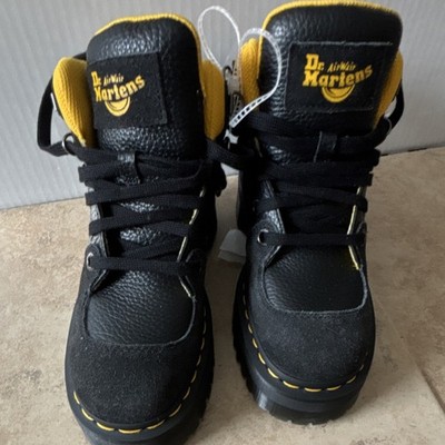 Dr. Martens Zuma Hiker Platform Leather Boots Black Yellow Women's US 6 UK 4 EU 