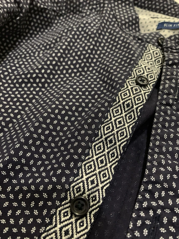 Camisa Zara Hombre Hombre M Azul Blanco Floral Calce Ajustado Abotonada Manga Larga Foto 3 de 3