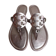 Tory Burch Miller Sandals, Grey with Tory Burch logo, Women's, Sz 8