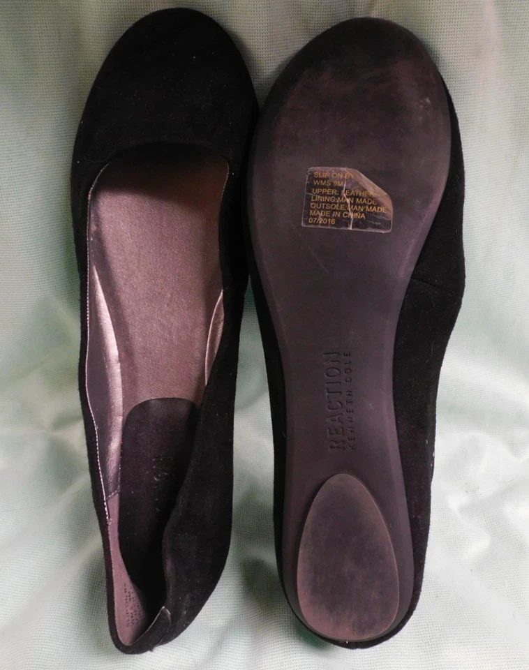 ZAPATOS PLANOS DE BALLET REACTION BY KENNETH COLE PARA MUJER NEGROS GAMUZA LISOS 9M NUEVOS Foto 2 de 4