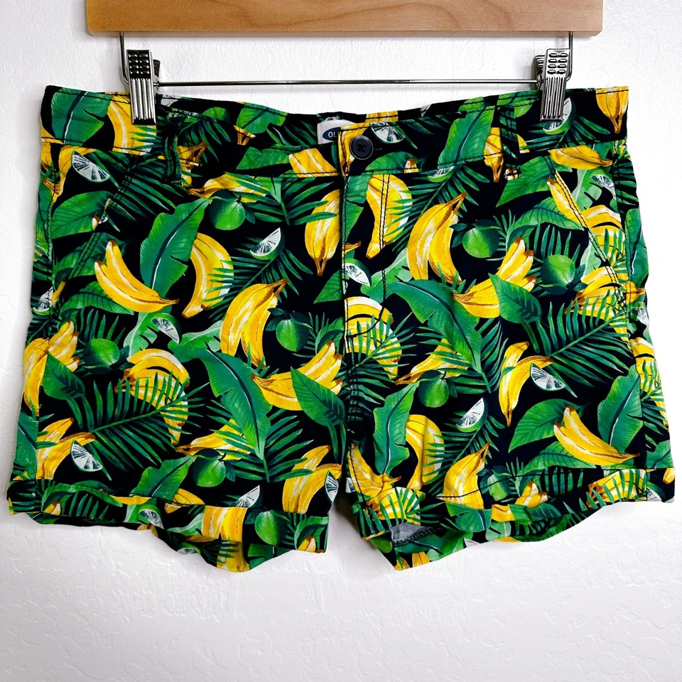 Old Navy Novelty Leaves Banana Lime Fruit Print Summer Shorts Yellow Juniors 16 - Image 2 of 4