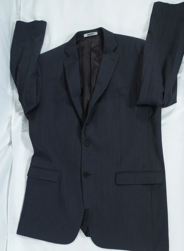DKNY Blazer Mens 44L Gray Wool Blend Two Button Suit Jacket Macy’s Formal - Image 3 of 4