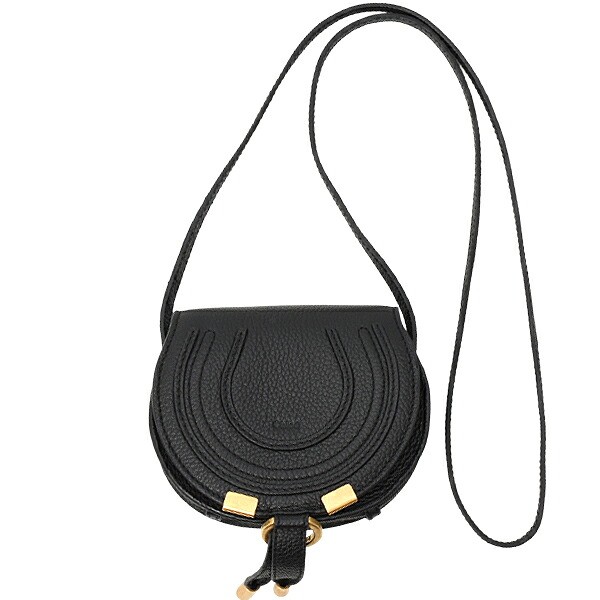 Chloe Marcie Micro Saddle Bag Calf Leather Black Crossbody Shoulder Bag #581