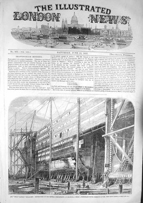 Original alter antiker Druck 1857 Großer Ostdampfschiffbau M 19.