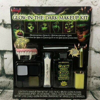 Glow In The Dark Makeup Kit Vampire Fangs Zombie Scary Fake Skin Halloween Fun