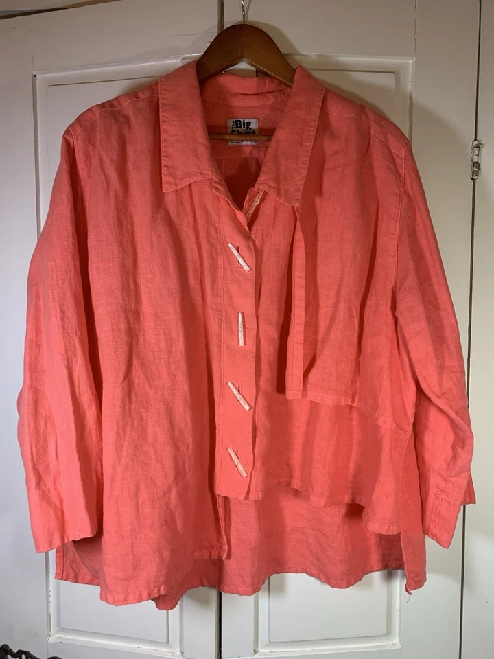 Camisa Carole Tomkins 1 de lino Scandi The Big para mujer XL arte para usar logotipo costero Foto 2 de 4