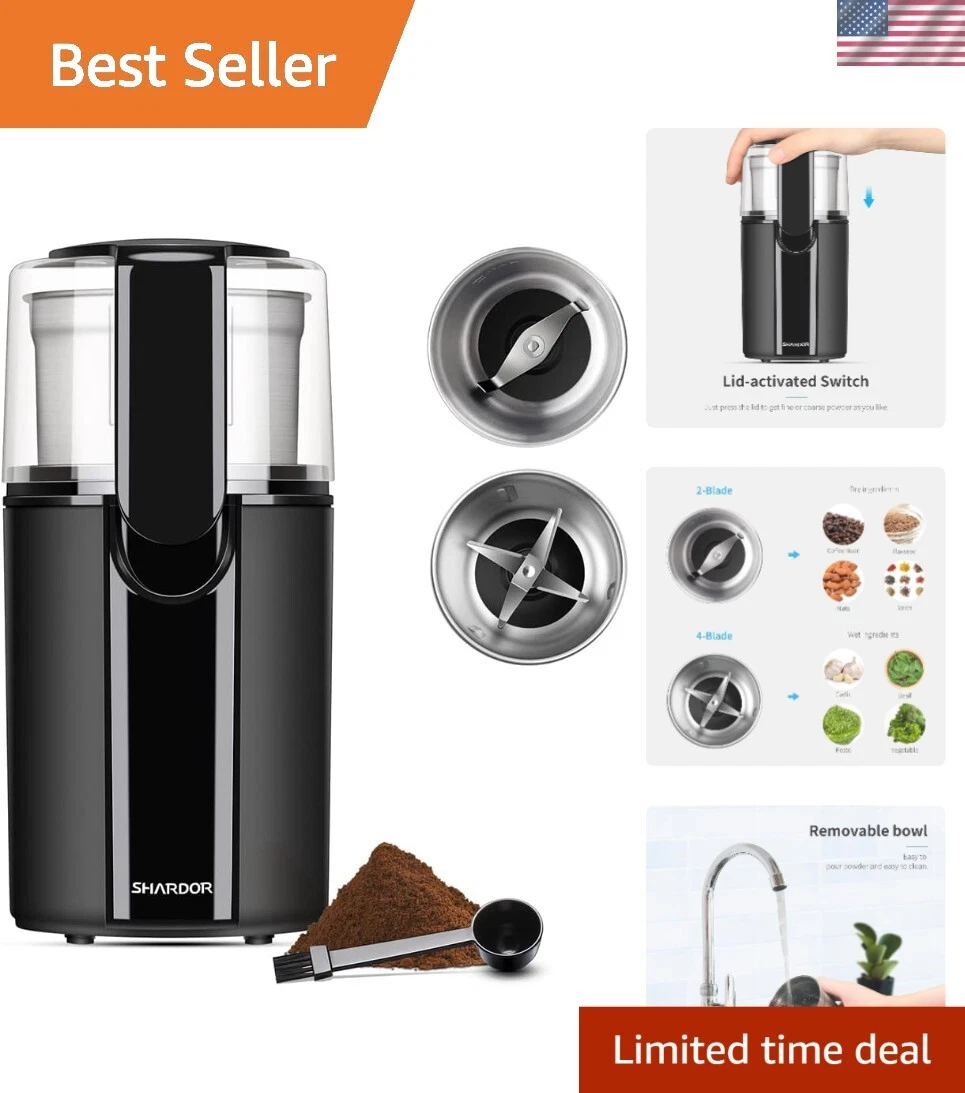 Effortless Coffee and Spice Grinding: Electric Grinder with 2 Stainless Bowls