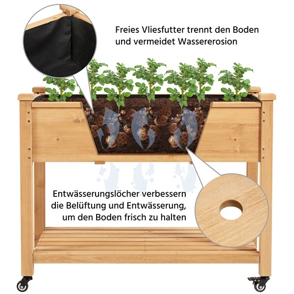 Relaxdays Hochbeet Aus Holz Mit Rollen - Mobiles Beet 75x59x36cm | Mit Ablage & Klappfunktion