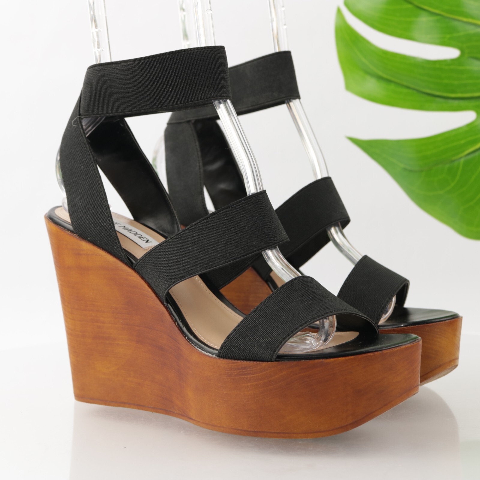 Steve Madden Women's Blondy Sandal Size 8.5 Wooden Wedge Platform Elastic  Straps | eBay