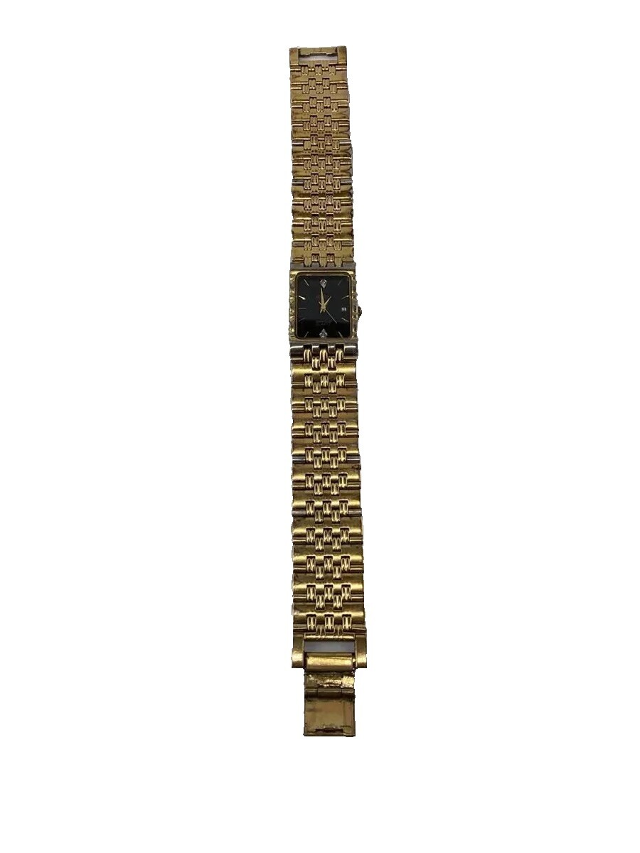 Gold Elgin Diamond Quartz Watch Stainless Steel Bracelet