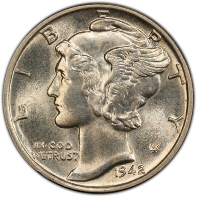 FSB! 1942 GEM BU MS SILVER MERCURY DIME FRESH FROM ORIGINAL ROLL