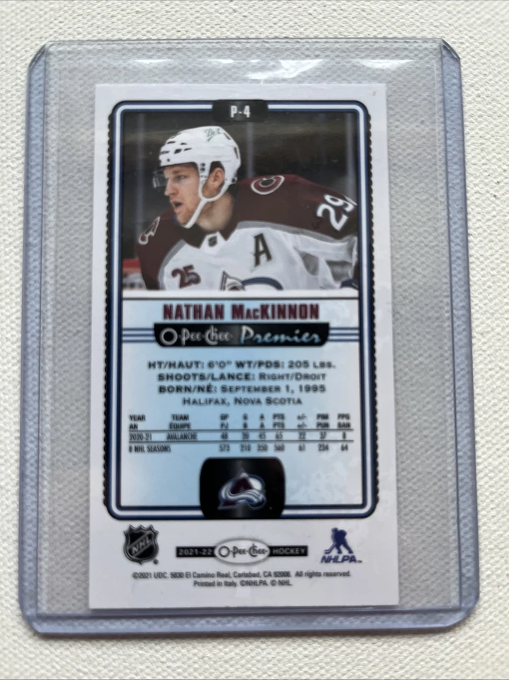 2021-22 O-Pee-Chee Tall Boy #P-4 Nathan MacKinnon Patterned Foil SSP  case hit - Image 2 of 2