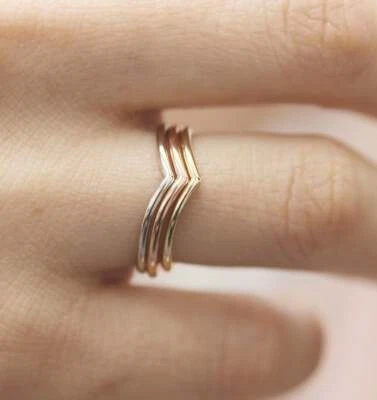 Chevron Goldring 14K Gold Gelbgold Rosegold Weißgold Vorsteckring Filigran  - Bild 1 von 4