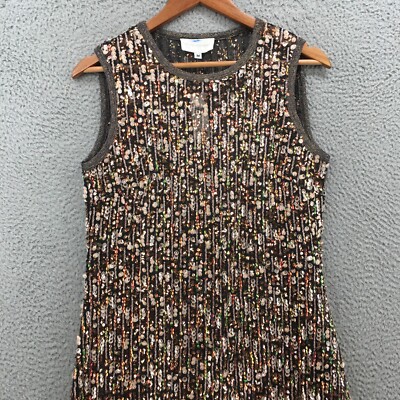corey lynn calter sequin dress Corey Lynn Calter Round Neck Full Sequin Multi-Color Striped Shift Dress, Sz 0