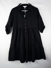 Ripe Maternity Shirt Dress Womens XS Black Button Up Nursing Linen Blend