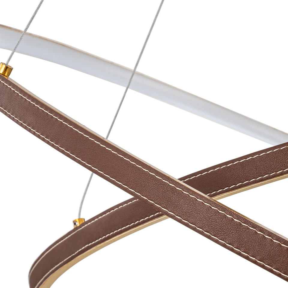 2-Light Integrated LED Gold Tiered Ring Leather Chandelier - Image 3 of 4