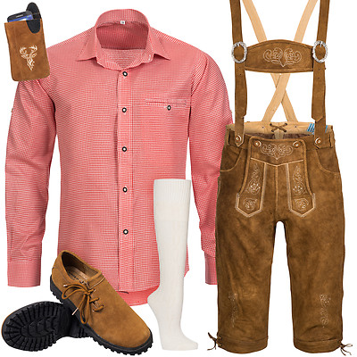 Trachtenset Herren Trachten Set Lederhose mit Träger Hemd Schuhe Socken BR3R1
