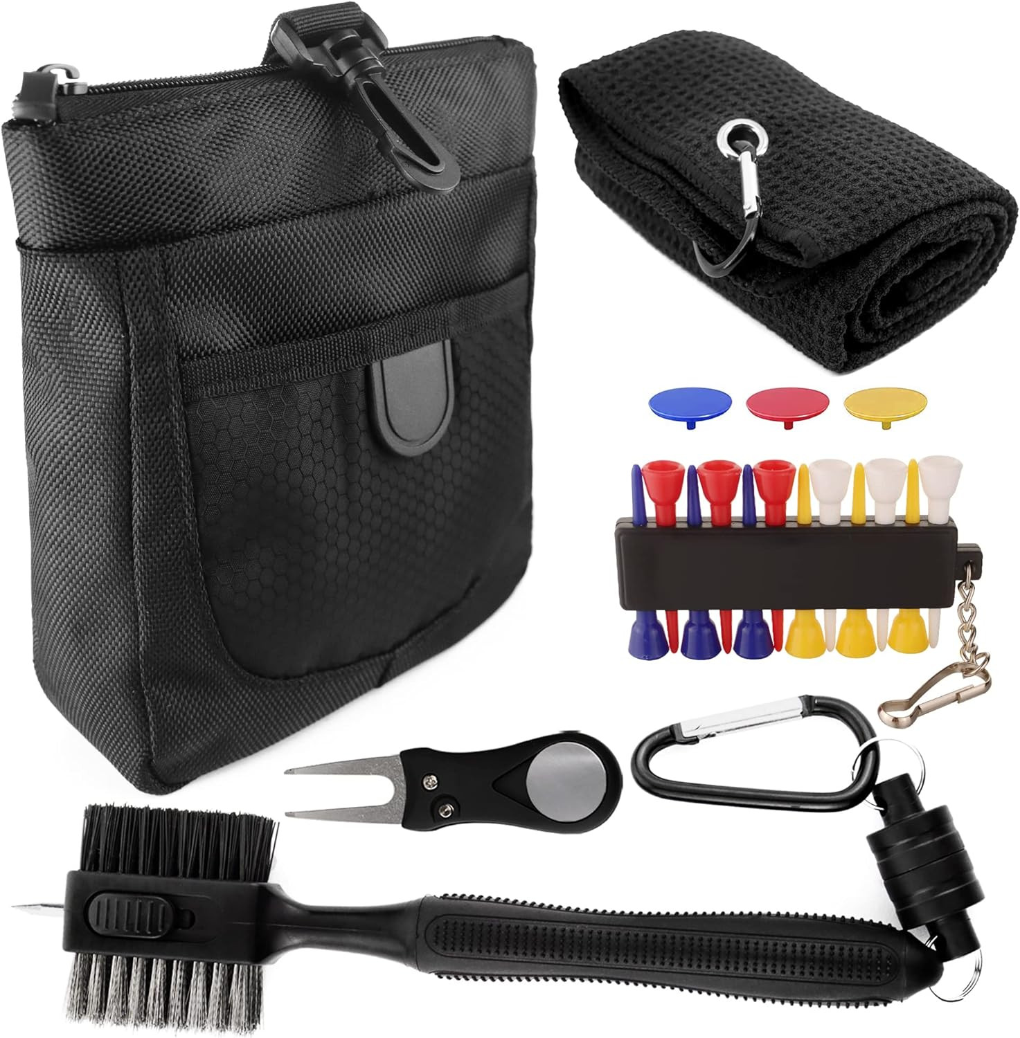 Golf Accessories Kit - 19 in 1 Club Cleaning Set - Pouch Bag, Towel