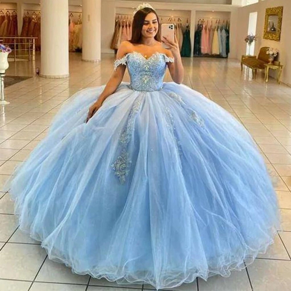 Light blue on sale quinceanera dresses