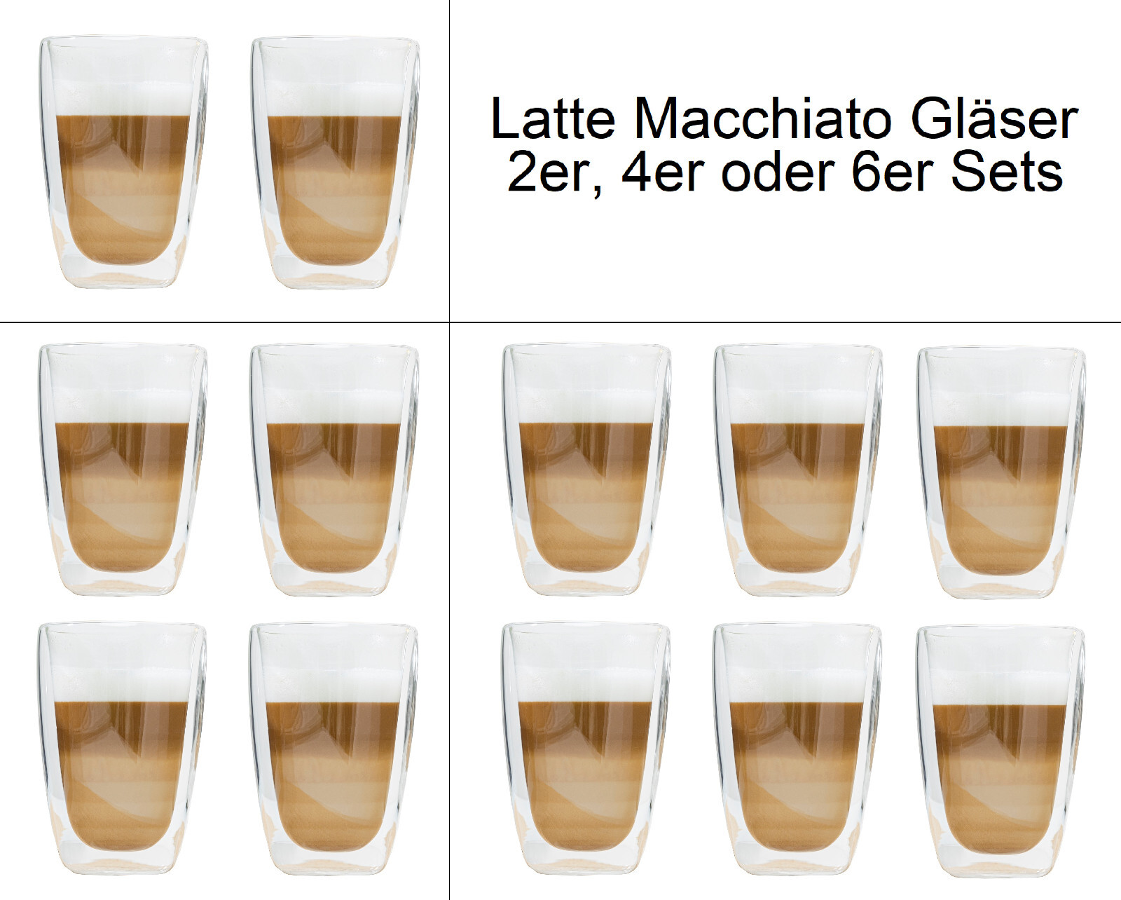 Latte Macchiato-Gläser 400ml Doppelwandig isolierglas Extra lang warmhaltend
