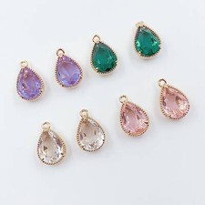 10pcs CZ Pave Teardrop Crystal Charm,Cubic Zirconia Water Drop Pendant With Loop