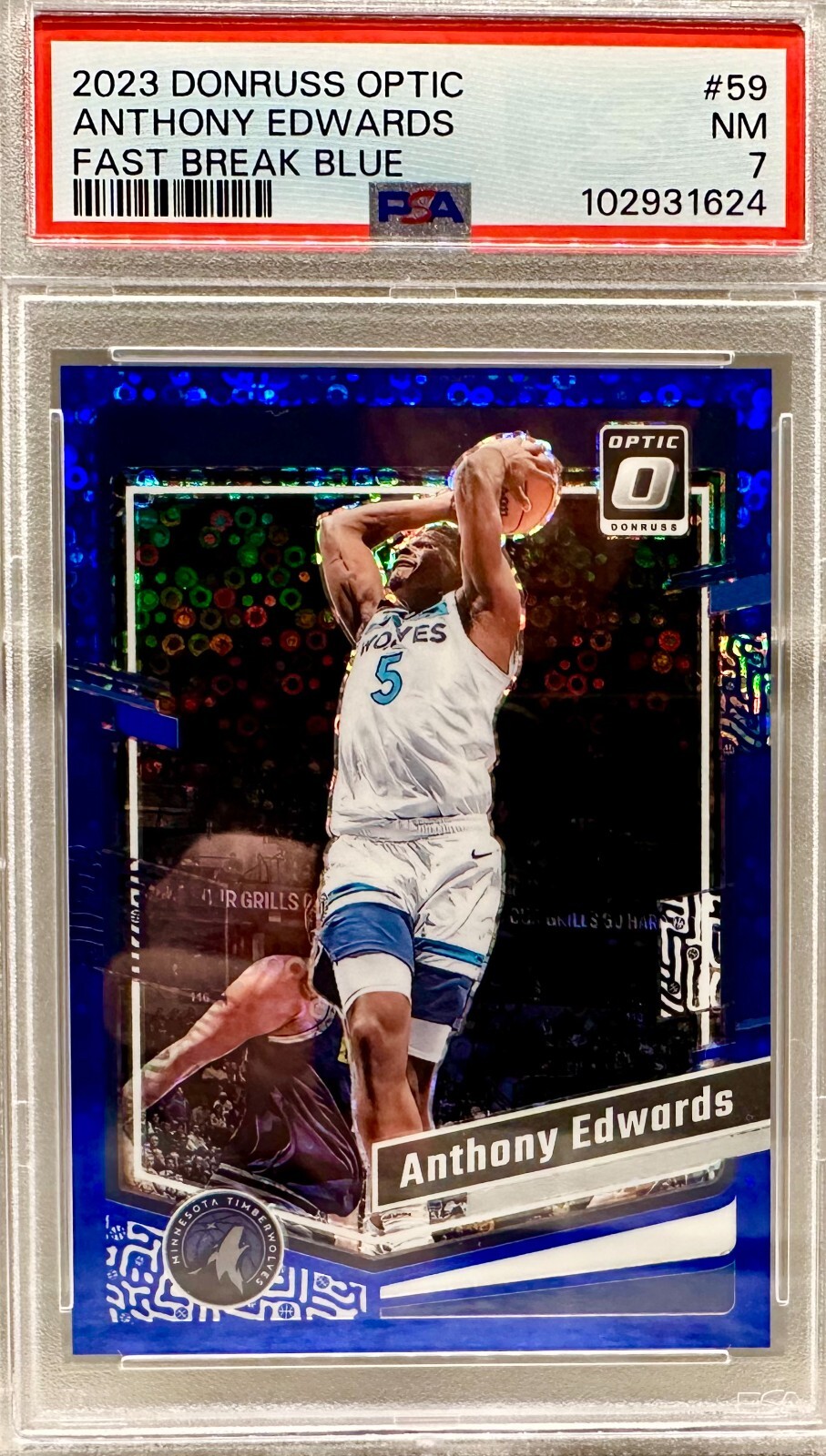2023 PANINI DONRUSS OPTIC FAST BREAK BLUE #59 ANTHONY EDWARDS 31/49 PSA 7 view 1