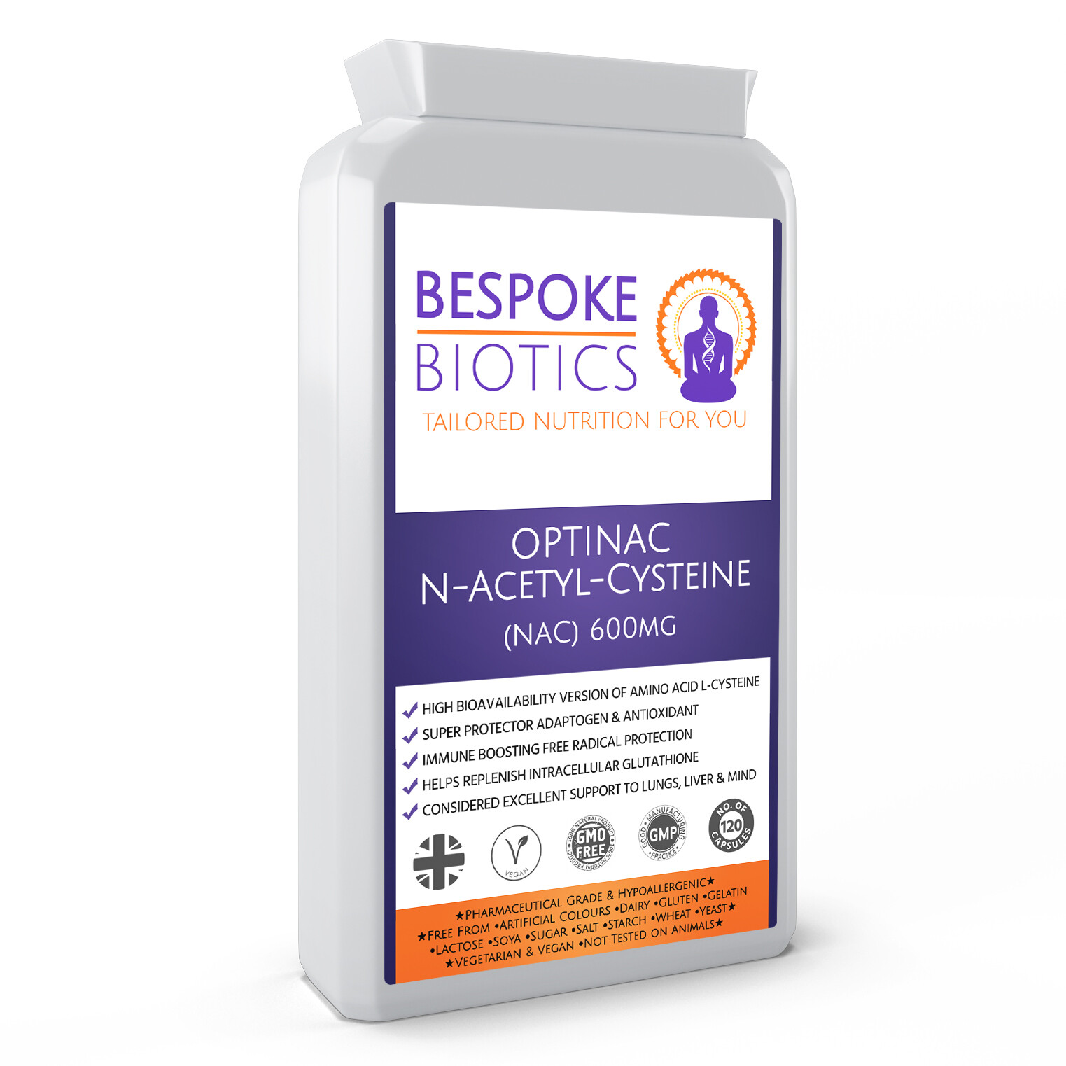 OPTINAC N-Acetyl-Cysteine (NAC) 600mg 120 Capsules Liver Lung Mind Support