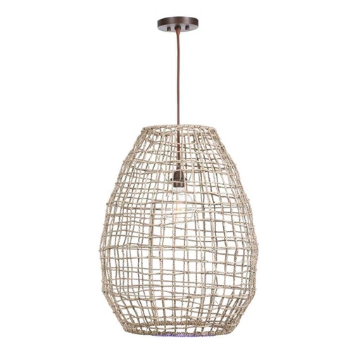 Uttermost Cross 1-Light Coastal Steel and Rattan Weave Pendant in Aged Bronze - Picture 1 of 8