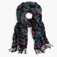J Crew H3794 NWT Italian Wool Blend Pink/Green/Navy Signature Tartan Plaid Scarf