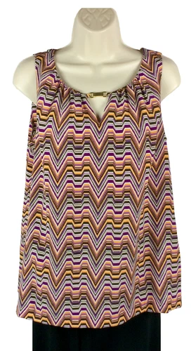 Dana Buchman Sleeveless Blouse Womens Size Medium M Goldtone Accent Geometric