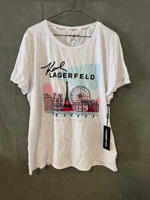 Karl Lagerfeld Women's XL White Cotton/Spandex Paris Graphic T Shirt