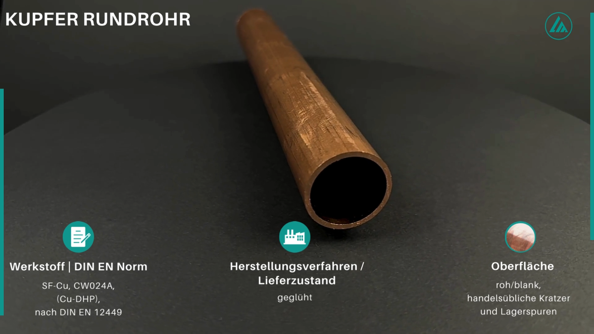 Kupferrohr 22 Mm Außen-Ø, 1,5 Mm Wandstärke – Sauerstofffreies Kupfer SF-Cu / Cu-DHP (CW024A), Max. 5 M Länge