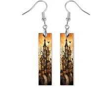 Earrings, Halloween Haunted House Wood Bar Printed Earrings Jewelry
