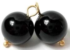 14K Yellow Gold Pair Round 8mm Onyx Interchangeable Dangling Earring Charms NEW