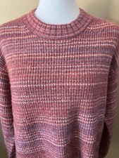 LOFT Outlet Women's Sweater Pink Crew Neck Long Sleeve Small Mauve Blue Striped