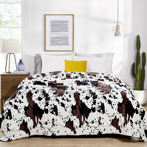 Cow Print Faux Fur Throw Blanket Double-Sided - Warm Fluffy Blanket Farmhouse - Picture 57 of 78