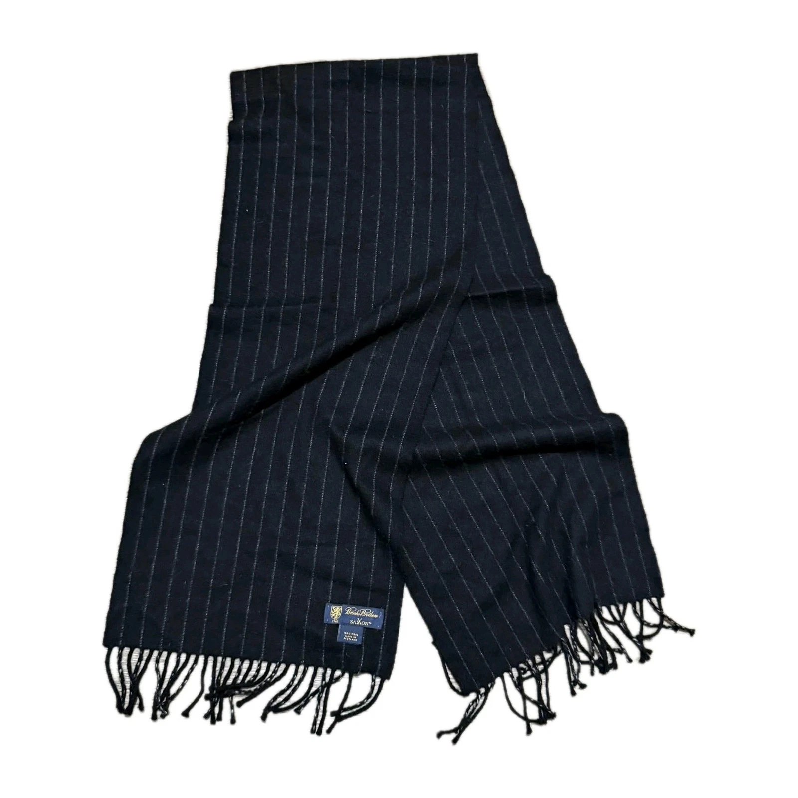 Brooks Brothers Saxxon wool pinstripe scarf made in Scotland