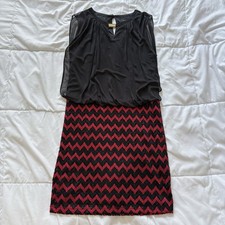 Womens Midi Dress Lurex Stitching Womens 12 Officechic Corpcore Goth Black Red