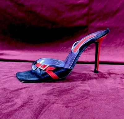 Christian Lacroix  Shoe Heel Sandals Sexy Black Red Satin Rhinestone Slingback