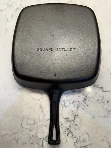Unmarked Wagner Cast Iron Square Skillet Restored Sits Flat