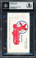 Satchel Paige Signed 2x3.5 Business Card Springfield Redbirds Beckett #18630149