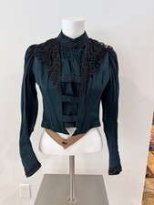 Authentic Antique Victorian Bodice   Rich Teal Cotton, Boned, Wearable Size S/M